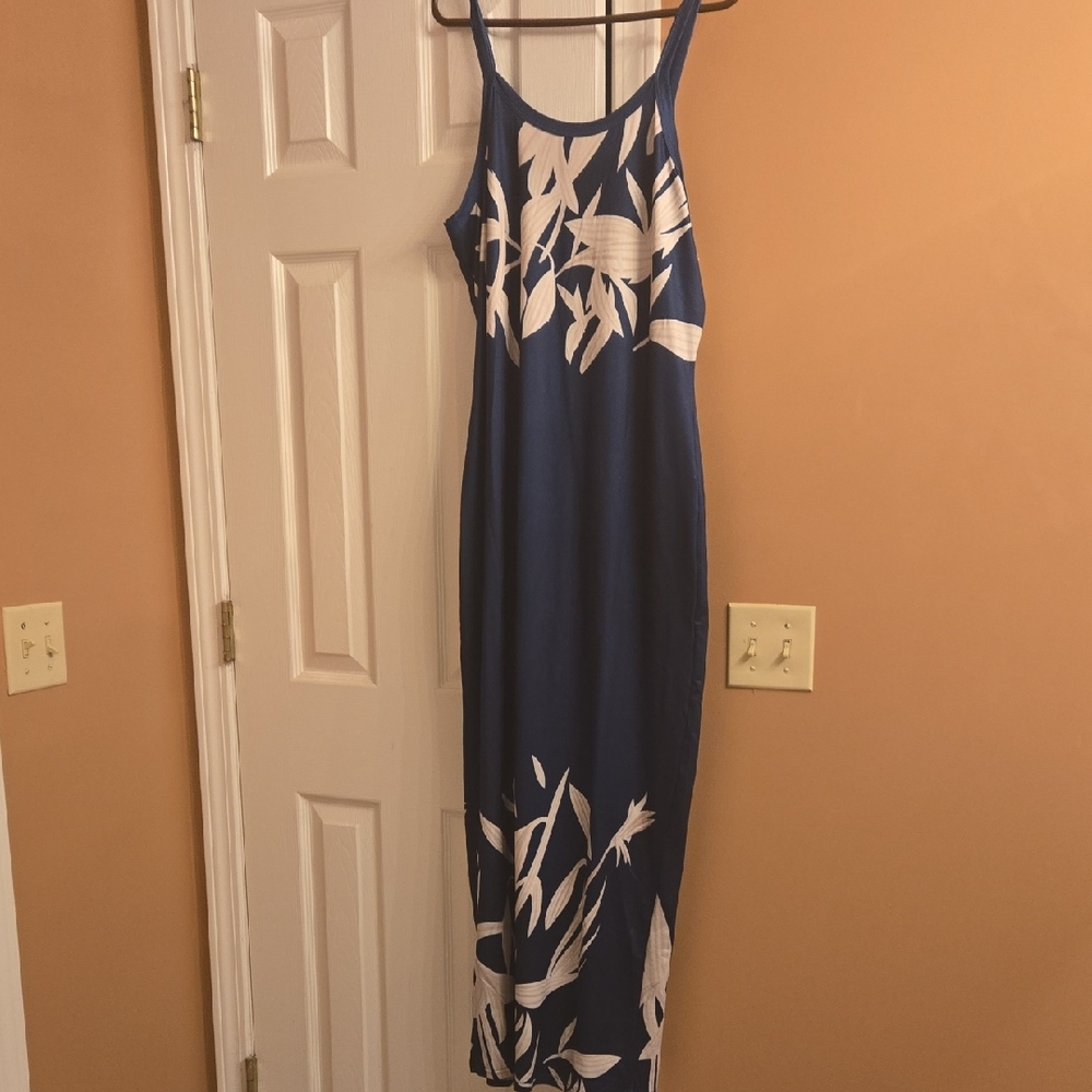 Elegant Blue and White Sleeveless Dress